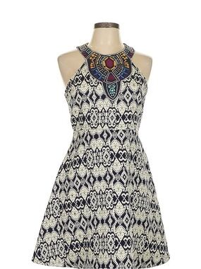 Flying Tomato Navy and Cream Embroidered Collar Tank